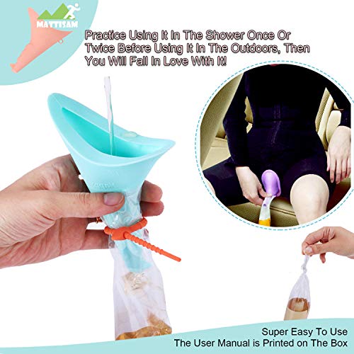 MattiSam Portable Female Urination Device, Discreet Reusable Urinal Funnel | Free Carrying Case, Disposable Urine Bags | Lets You Pee Standing Up, Leakproof, Ideal for Camping, Outdoor, Pregnant Women