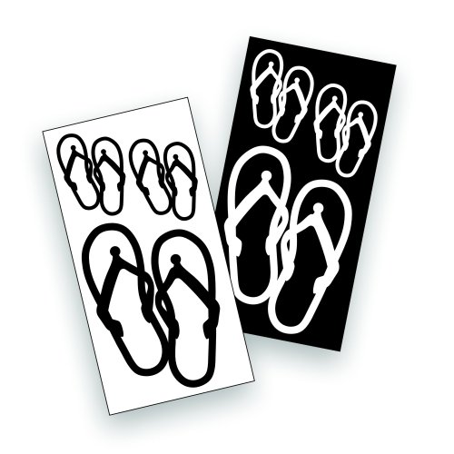 Sheets of Decals - Flip Flops Sandals Sticker for Your Car, Truck, Trailer, Computer, Etc - Black and White, 3 Per Sheet
