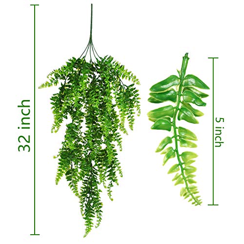 Ollain Artificial Boston Fern Vines Ferns Persian Rattan Greenery Fake Plants Faux Plant Vine Outdoor UV Resistant for Wall Indoor Hanging Garland Backdrop Arch Wall Decor (2Pcs Boston Fern Vines)