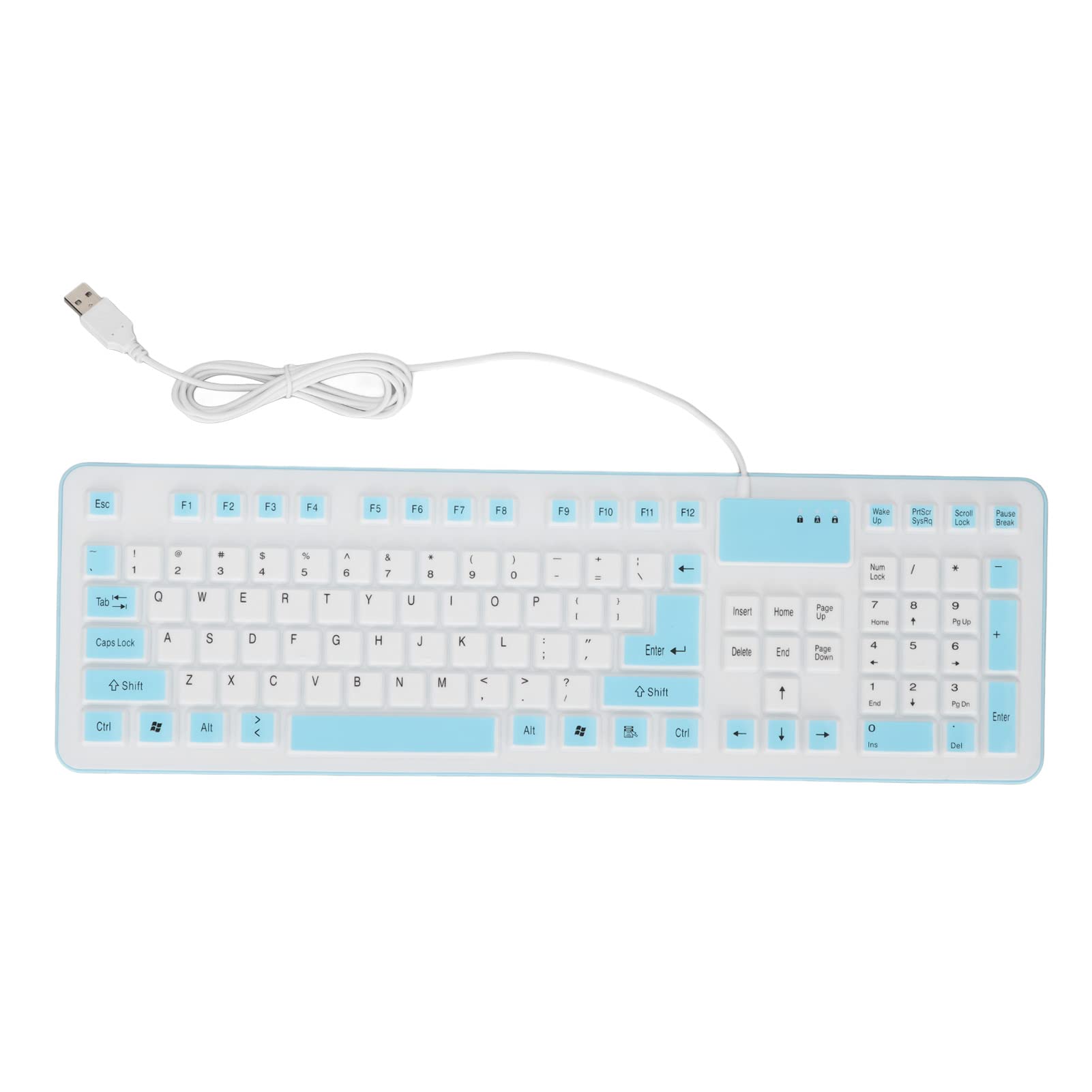 Zunate Foldable Silicone Keyboard, Flexible Roll Up Keypad, 106 Keys Waterproof Dustproof USB Wired Silent Soft Touch Keyboard for PC Notebook Laptop (Blue)