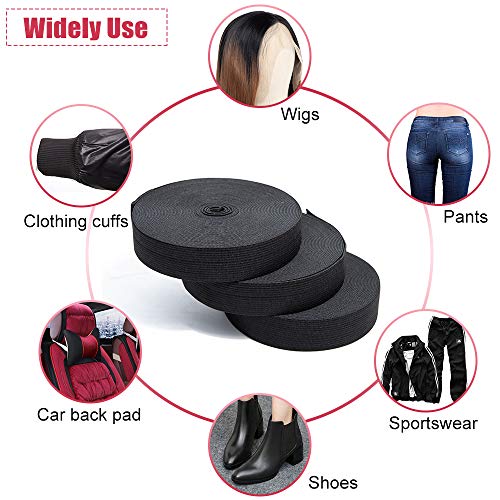 VRHOT 1 inch Elastic Band for Wigs 11 Yards Elastic Spool Cord Elastic Bands Thick Knit Elastic Waistband Black Wide Roll Elastic Strap Stretch Elastic Waist Band for Sewing Wig Making Supplies - Thumbnail 6