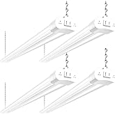 hykolity 4 Pack Linkable LED Shop Light, 4FT 42W [250W Equivalent], 4400lm, 5000K Daylight, with Plug, Utility Light Fixture, Hanging or Surface Mount, White