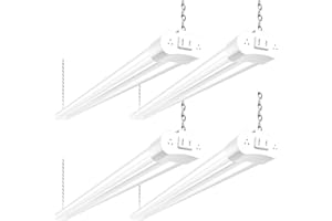 hykolity 4 Pack Linkable LED Shop Light, 4FT 42W [250W Equivalent], 4400lm, 5000K Daylight, with Plug, Utility Light Fixture, Hanging or Surface Mount, White