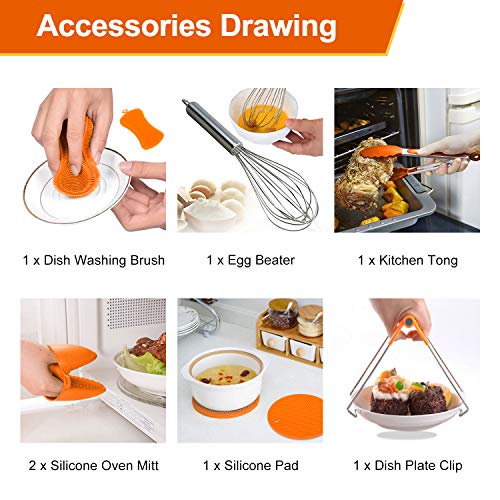 PentaQ 22 Pieces Instant Pot Accessories Compatible with 5/6/8 Quart, Pressure Cooker Accessories Set Orange - 2 Steamer Basket, Non-Stick Springform Pan, Egg Rack, Kitchen Tong, Dish Plate Clip - Thumbnail 6