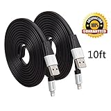 Sunnest(TM) 2Pack 10Ft 8 Pin Lightning to USB Extra Long Flat Sync and Charging Cable Core for iPhone 6s plus/6s/6plus/6/5s/5c/5, iPad Air, iPad Mini, iPod Touch&iPod Nano, One Year Guarantee(Black)