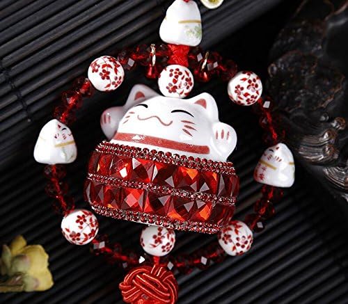 Lucky Car Pendant Chinese Ceramic Lucky Cat Car Hanging Ornament Car Interior Decor Car Accessories (Red)