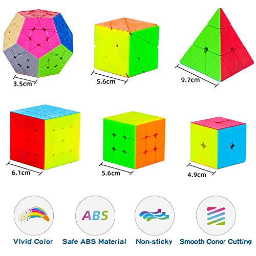 Coolzon Speed Puzzle Cube Set – 5 Packs : Pyraminx, Megaminx, 2x2, 3x3 Et Mirror Cube – Sans Autocollants – Pour Enfants Et Adultes