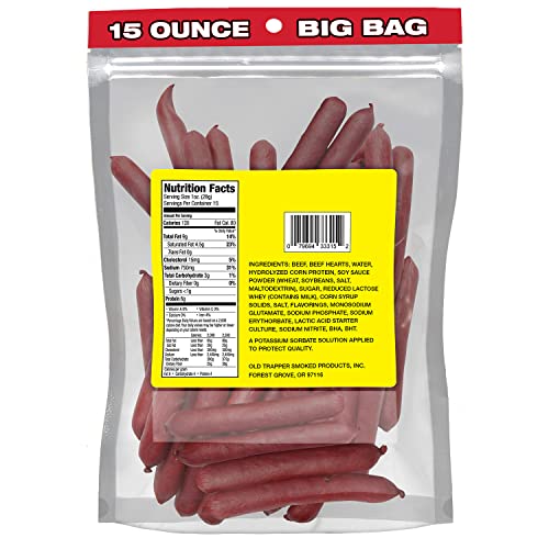 OLD TRAPPER DELI-STYLE BEEF STICKS, TERIYAKI FLAVOR, 15-OUNCE PACKAGE, GREAT FOR ON-THE-GO SNACKING, SIX GRAMS OF PROTEIN AND LESS THAN ONE GRAM OF SUGAR PER SERVING (PACK OF ONE)