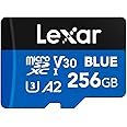 Lexar 256GB Blue Micro SD Card Up to 160MB/s, microSDXC UHS-I Memory Card with SD Adapter, C10, U3, A2, V30, Full HD, 4K UHD,