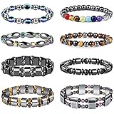 Milacolato 8Pcs Hematite Bracelet Magnetic Bracelets for Men Women Healing Stretch Bracelet Colorful