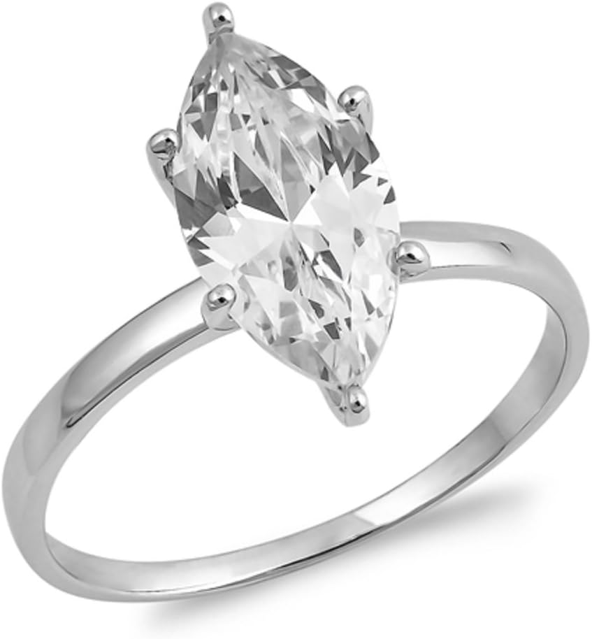 CloseoutWarehouse Classic Marquise Solitaire Cubic Zirconia Ring Sterling Silver 925