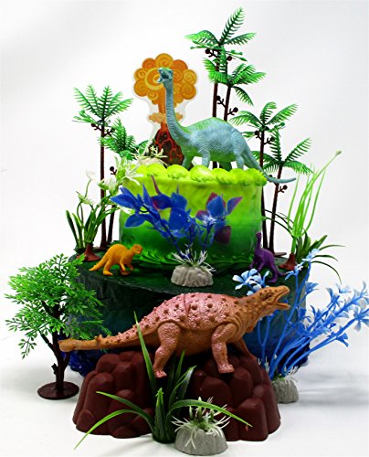 Prehistoric Deluxe DINOSAUR 18 Piece Birthday CAKE Topper Set Featuring Random Dinosaur Figures, Themed Decorative Accessories, Dinosaurs Average 1/2