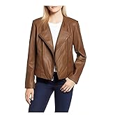 Cole Haan Women's Fully Lined Wing Collar Leather Coat