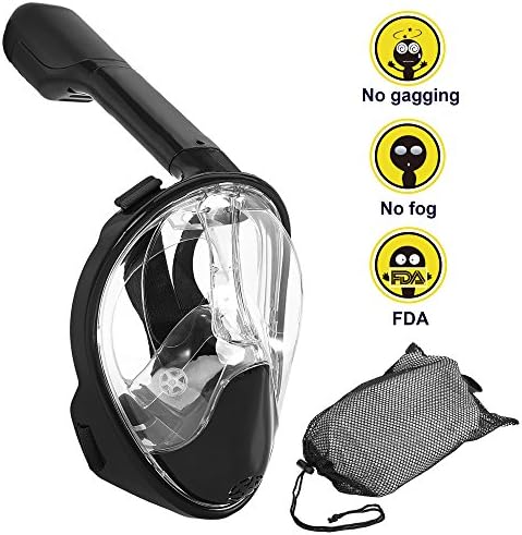 Athletic Epoch 180° Flat Lens Full Face Snorkel Mask -Larger Viewing Area Free Breath Technology with Anti-fog Anti-gag and Anti-leak Snorkeling Tubeless Design for Adults, Kids, Youth-L/XL, Black