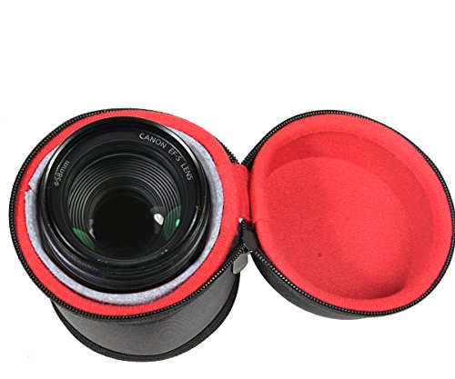 WGear Semi-Hard Lens Case for DSLR Camera Lens (Canon, Nikon, Sony, Pentax, Olympus, Panasonic,etc Listed with Models Below), Medium Size with Carabiner, Lens Cleaning Wipe (Black Medium)