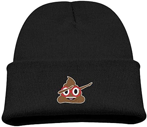 Funny Dabbing Poop Emoji With Red Glasses Unisex Kids Warm Winter Hat Knit Beanie Skull Cap Cuff Beanie Hat Winter Hats Black