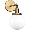 Pathson Hardwired Wall Sconce with White Globe, Brass Bathroom Vanity Light with On Off Switch, Vintage Wall Light Fixtures for Living Room Loft Hallway