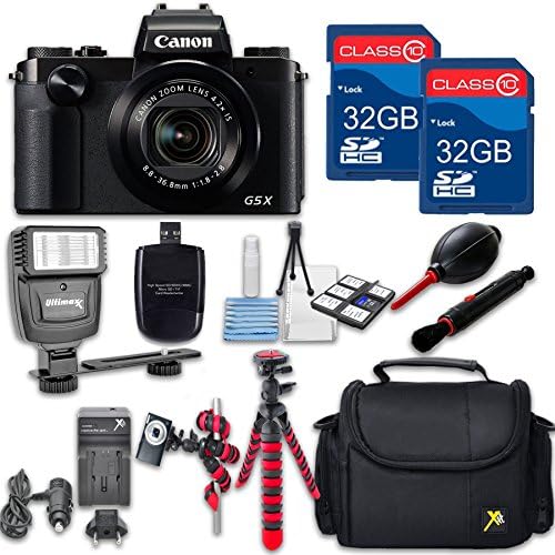 Canon Powershot G5 X (Black) HS Point and Shoot Digital Camera, W/ Case + 64GB Memory + Flash + Tripod + Case + Cleaning Kit + More – International Model