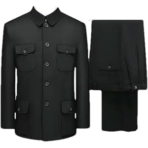 JXQXHCFS Men Mao Suit 2 Piece Set Traditional Chinese Zhongshan Suit Mandarin Collar Jacket Pants Formal Tang Style Outfit