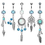 Tribal Set Belly Button Rings 5 Pieces Dangle Belly Button Rings Lot 14G