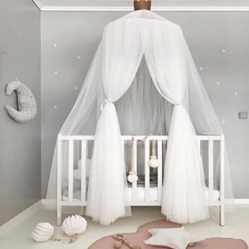 Welcome to Joyful Home Kids Mosquito Net Bed Canopy Round Lace Dome Princess Play Tent Bedding for Baby Kids Children's Room 240cm (White)