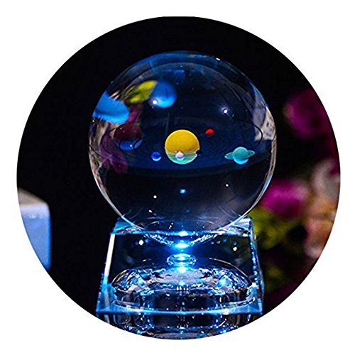 Zulux Solar System Balls - Crystal Ball for Kids with LED Lamp Base, Clear 80mm(3 inch) Glass Sphere for Kids Birthday Gifts, Teacher Gifts,Gift for Anniversary and Boyfriend Birthday