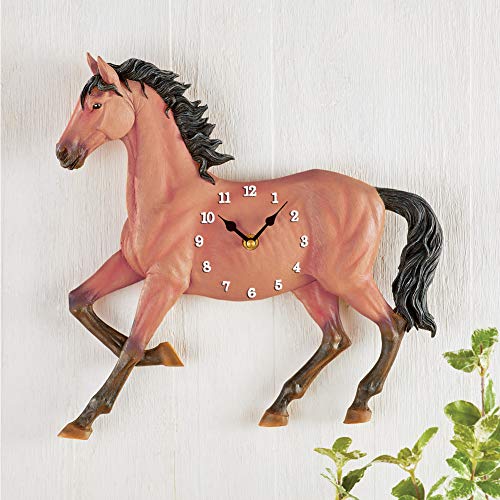 Collections Etc Unique Horse Analog Hanging Wall Clock with Swinging Pendulum Includes