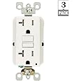 Leviton 3-Pack GFCI, 20 Amp Tamper-Resistant Receptacle with Led Indicator, Self-Test, SmartlockPro Slim, GFTR2-03W, White