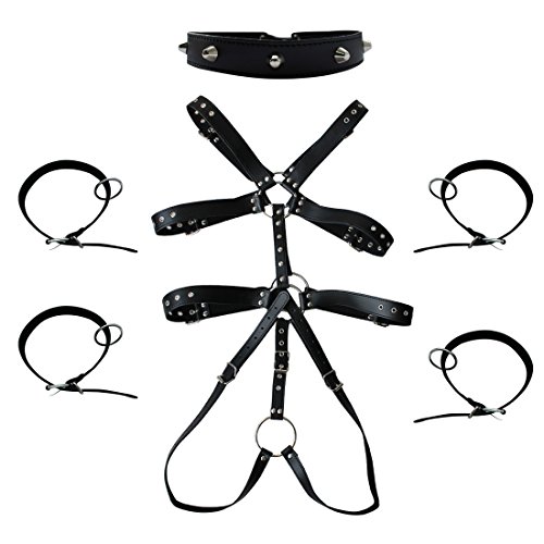 YiZYiF Men's Faux Leather Full Body Suit Harness Role Play Clubwear Costumes