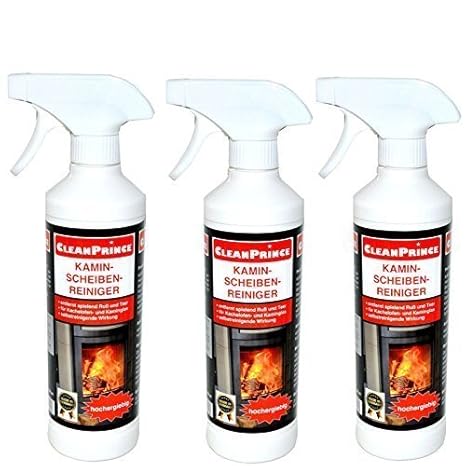 CleanPrince 3 x 0,5 Liter Kaminscheibenreiniger 500 ml Kaminscheibenreiniger Ofen Glas Ruß Ofenglas Kaminglas Ofenreiniger Ka