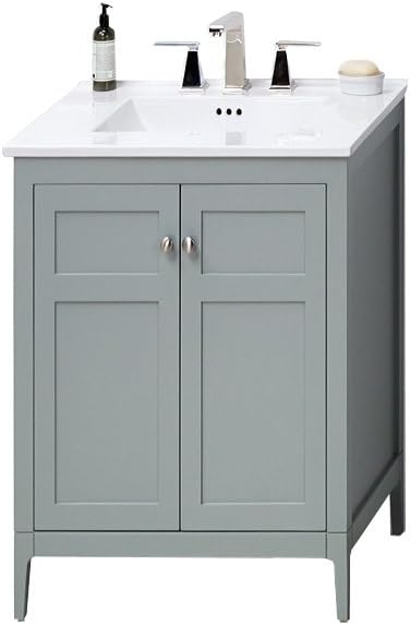 RONBOW Briella 24 inch Bathroom Vanity Set in Ocean Gray, Vanity Cabinet with Soft Close Doors and Cabinet Shelf, White Kara Bathroom Sink Top with 8 inch Widespread Faucet Hole 051724-3-F21_Kit_2