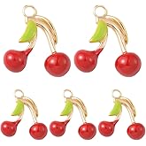 Beebeecraft 1 Box 14Pcs Enamel Cherry Charm Real 18K Gold Plated Brass Metal Fruit Berries Sweet Food Dangle Pendants Charms with Loop for Jewelry Making Earrings Necklace DIY Craft Women Accessories