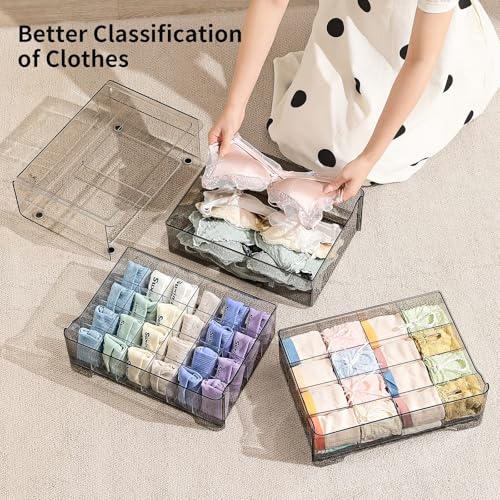24-Cell Underwear & Sock Organizer - Stackable Drawer Divider for Bras, Ties & Belts - Closet Storage Box with Pull-Out Functionality - Multi-Item Closet Organizer Solution
