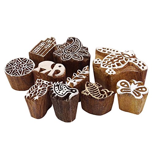 Decorative Block Hand Carved Indian Wood Block Art Textile Stamp Lot Of 10 Pieces - Thumbnail 2
