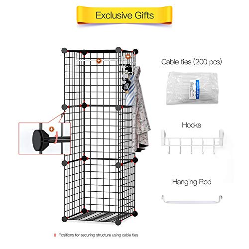 GEORGE&DANIS Wire Storage Cubes Modular Grid Organizer Customizable Metal Rack Bookcase Bookshelf MultiFuncation Shelving Unit, Black, 2 Hangers & 10 Cubes - Thumbnail 5