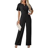 Dokotoo Jumpsuits for Women Dressy Casual Overalls One Piece Short Sleeve Wide Leg Elegant Rompers Jumpers With Pockets