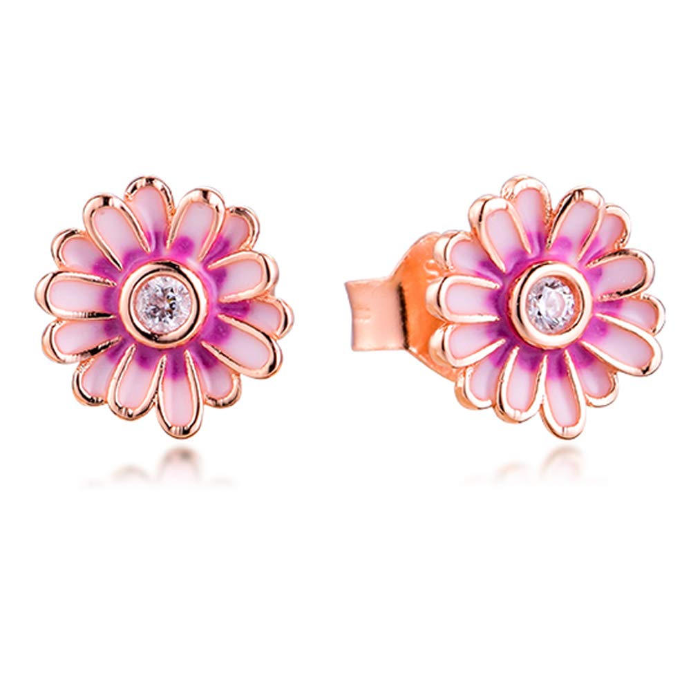 PANDOCCI 2020 Spring Pink Daisy Flower Stud Earring for Women 925 Silver DIY Fits for Original Pandora Bracelets Charm Fashion Jewelry