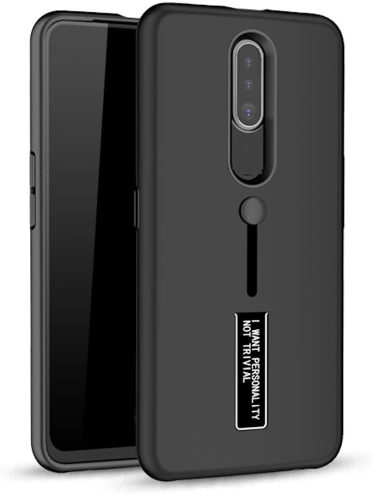 Craftech Personality TPU + PC Dual Layer with Stand & Finger Holder Back Case Cover for OnePlus 7 (Black)