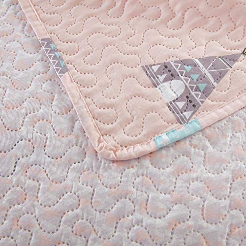 Kids Girls Cactus Quilt Set Twin Size Pink Bedding Quilt Soft Lightweight Summer Thin Bedspread Coverlet All Season Reversible Bed Set with Sham for Kids Teens Adults (1 Quilt+2 Pillow Sham)