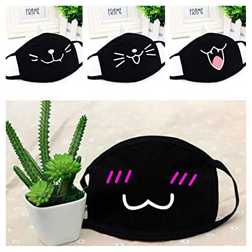 ZWZCYZ 4 Pack Black Cartoon Mouth Mask Cotton Anti-Dust Mask Fashion Kawaii Cute Mouth Mask Reusable Mouth Cover Mask (Grop1(4pcs))