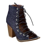 Beston DB27 Women's Lace Up Stacked Heel Peep Toe Ankle Booties Sandals