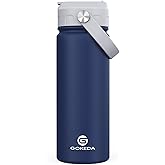 GoKEDA 18oz Kids Water Bottle, Insulated Water Bottles with Stickers, 18/8 Stainless Steel Vacuum Leak Proof Straw Cup for School, Gifts for Boys(Dark Blue)