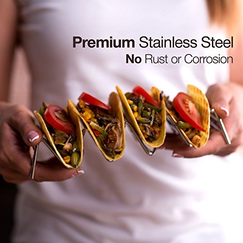 image for ELLTERA Metal Taco Holder Stand 2 PACK - BONUS NON-SLIP MAT - Premium 