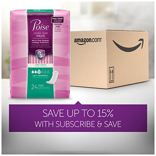 Poise Incontinence Ultra Thins, Long, Light Absorbency, 24 Count (Pack of 6)