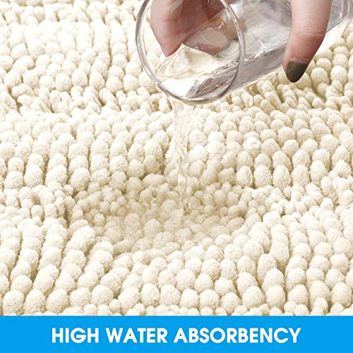 HOMEIDEAS Ivory/Cream Bathroom Rugs 2 Pieces Set, 20"x32" Plus 17"x24