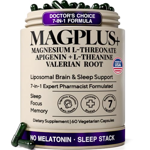 Magnesium L-Threonate with Apigenin, Valerian Root & L-Theanine – No Melatonin Restful Sleep & Brain Supplement – Clinically Studied 7-Ingredient Formula – Memory & Focus – 60 Capsules