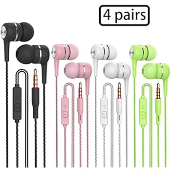 Heavy bass Earphone Color Call with Mic Stereo Earbud Headphones Mixed Colors (Black + White + Pink + Green 4 Pairs)