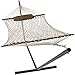 Sunnydaze Rope Hammock with 12-Foot Stand and Hammock Pad - 275-Pound Capacity - Desert Stripe