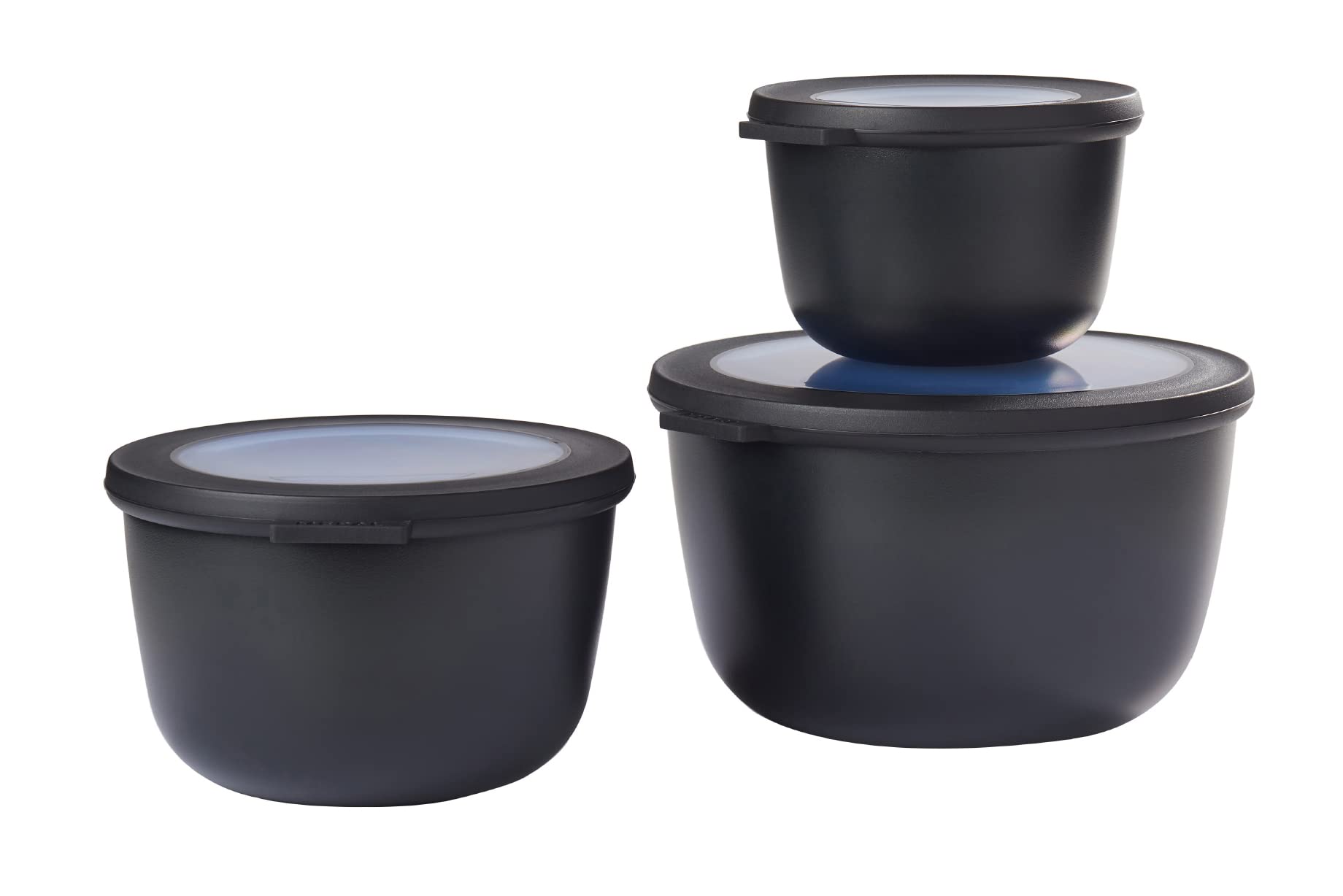 Mepal – Multi Bowl Cirqula 3-Piece Set – Food Storage Container with Lid - Suitable as Airtight Storage Box for Fridge & Freezer, Microwave Container & Servable Dish - 350, 750, 1250ml - Nordic black