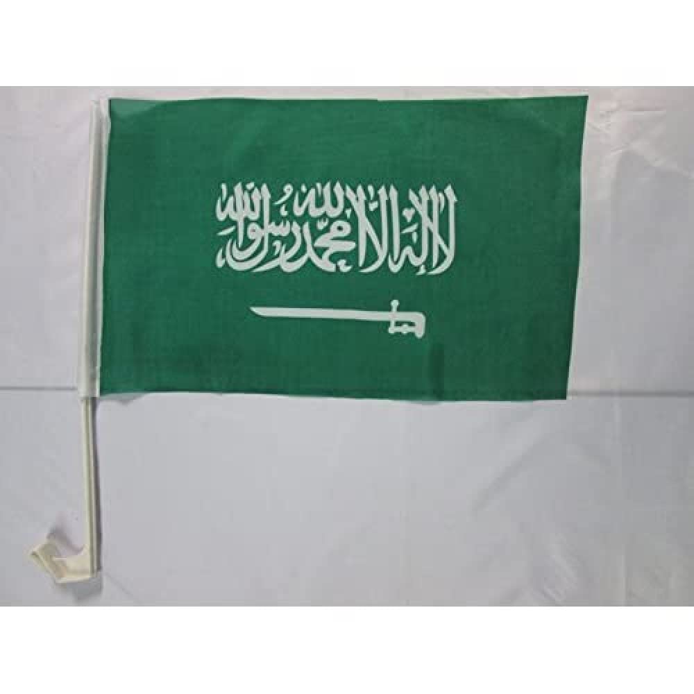 Saudi Arabia Car Flag 18'' x 12'' - Saudi Arabian Car flags 30 x 45cm - Banner 18x12 INCHES PLASTIC STICK - AZ FLAG — image 1